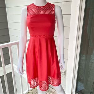 CALVIN KLEIN CORAL SLEEVELESS FIT & FLARE DRESS